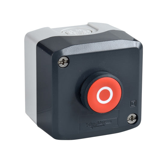 Schneider Electric SCHNEIDER Control station, plastic, dark grey lid, 1 red flush push button Ø22, spring return, marked O, 1 NC - XALD112