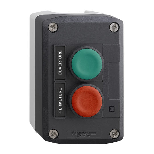 Schneider Electric SCHNEIDER Complete control station, Harmony XALD, dark grey green flush/Red flush pushbuttons Ø22 mm spring return - XALD241