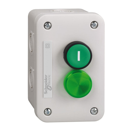 Schneider Electric SCHNEIDER control station XAL-E with green pushbutton I white 1NO + green pilot-LED - 24V - XALE21V1B