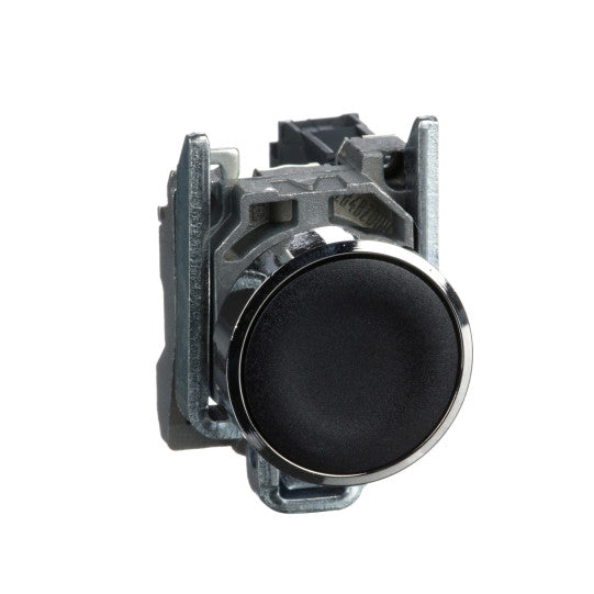 Schneider Electric SCHNEIDER Push button, metal, flush, black, Ø22, spring return, unmarked, 1 NO - XB4BA21