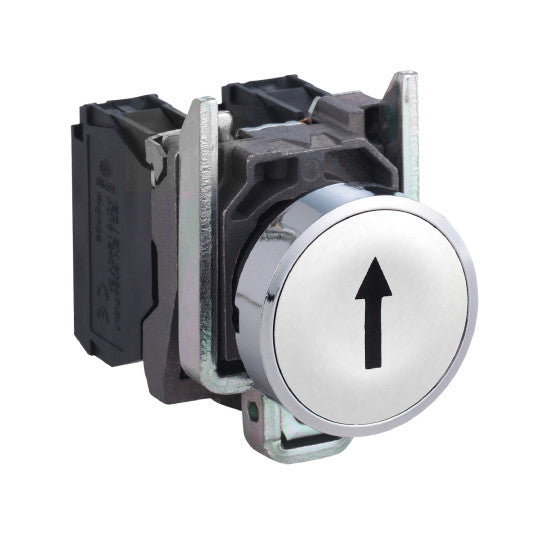 Schneider Electric SCHNEIDER Push button, metal, flush, white, Ø22, spring return, marked UP ARROW, 1 NO - XB4BA3341