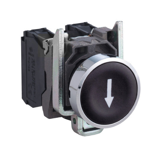 Schneider Electric SCHNEIDER Push button, metal, flush, black, Ø22, spring return, marked DOWN ARROW, 1 NO - XB4BA3351