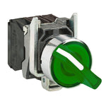 Schneider Electric SCHNEIDER Harmony XB4, Illuminated selector switch, metal, green, Ø22, 3 positions, stay put, 230...240 V AC, 1 NO + 1 NC - XB4BK133M5