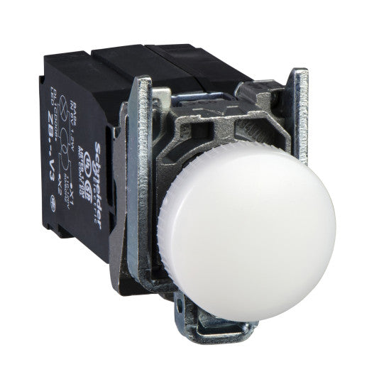 Schneider Electric SCHNEIDER Pilot light, Harmony XB4, white complete Ø22 mm plain lens with BA9s bulb 110...120 V - XB4BV31