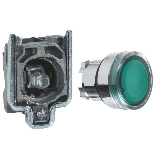 Schneider Electric SCHNEIDER Illuminated push button, Harmony XB4, green flush complete illum pushbutton Ø22 mm spring return 1 NO 24 V - XB4BW33B1
