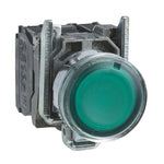 Schneider Electric SCHNEIDER Harmony XB4, Illuminated push button, metal, flush, green, Ø22, spring return, 230...240 V AC, 1 NO + 1 NC - XB4BW33M5