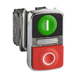 Schneider Electric SCHNEIDER Illuminated double-headed push button, metal, Ø22, 1 green flush I + 1 pilot light + 1 red projecting O, 1 NO + 1 NC - XB4BW73731B5