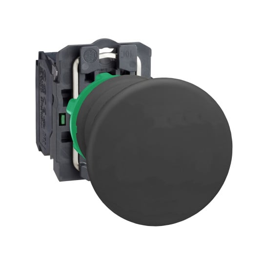 Schneider Electric SCHNEIDER Push button, plastic, black mushroom Ø40, Ø22, spring return, unmarked, 1 NO - XB5AC21