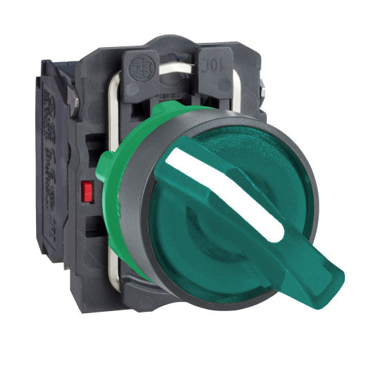 Schneider Electric SCHNEIDER Harmony XB5, Illuminated selector switch, plastic, green, Ø22, 2 positions, stay put, 230...240 V AC, 1 NO + 1 NC - XB5AK123M5