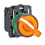 Schneider Electric SCHNEIDER Harmony XB5, Illuminated selector switch, plastic, orange, Ø22, 2 positions, stay put, 24 V AC/DC, 1 NO + 1 NC - XB5AK125B5