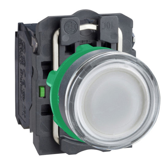 Schneider Electric SCHNEIDER Illuminated push button, plastic, flush, white, Ø22, spring return, 230...240 V AC, 1 NO + 1 NC - XB5AW31M5