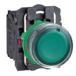 Schneider Electric SCHNEIDER Harmony XB5, Illuminated push button, plastic, flush, green, Ø22, spring return, 230...240 V AC, 1 NO + 1 NC - XB5AW33M5
