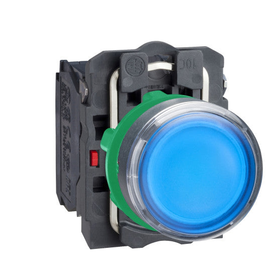 Schneider Electric SCHNEIDER Harmony XB5, Illuminated push button, plastic, flush, blue, Ø22, spring return, 230...240 V AC, 1 NO + 1 NC - XB5AW36M5