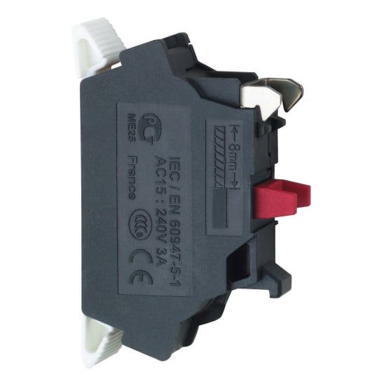 Schneider Electric Harmony XB4<br/>Harmony XB5 Harmony XB4, Single contact block, silver alloy, spring clamp terminal,1 NC - ZBE1025