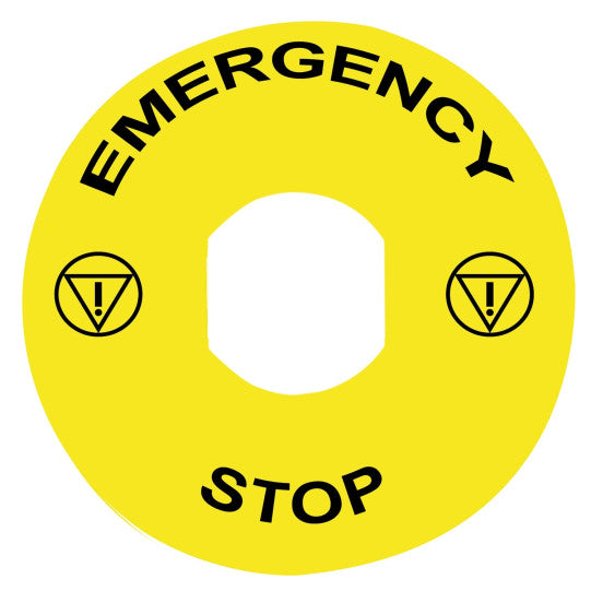 Schneider Electric SCHNEIDER marked legend Ø90 for emergency stop - EMERGENCY STOP/logo ISO13850 - ZBY8330