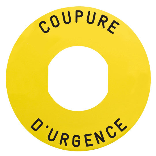 Schneider Electric SCHNEIDER Marked legend, Harmony XB5, Harmony XB4, Ø 60 for emergency switching off COUPURE D'URGENCE /logo ISO13850 - ZBY9160