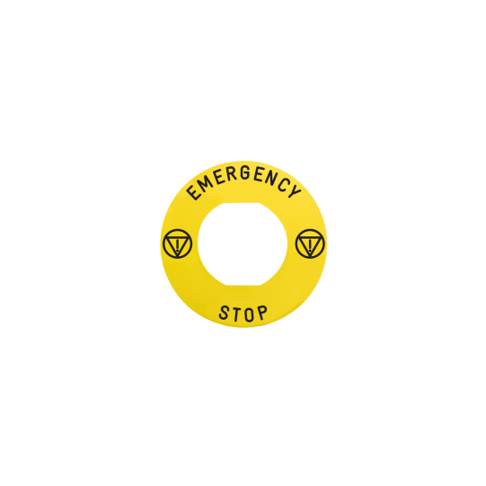 Schneider Electric SCHNEIDER Harmony - étiq plate - jaune - logo EN - 'EMERGENCY STOP' - Ø60 - pour ZBZ1605 - ZBY9330M