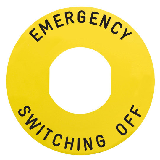Schneider Electric SCHNEIDER Marked legend, Harmony XB5, Harmony XB4, Ø 60 for emerg. switch. off, EMERGENCY SWITCHING OFF/logo ISO13850 - ZBY9360