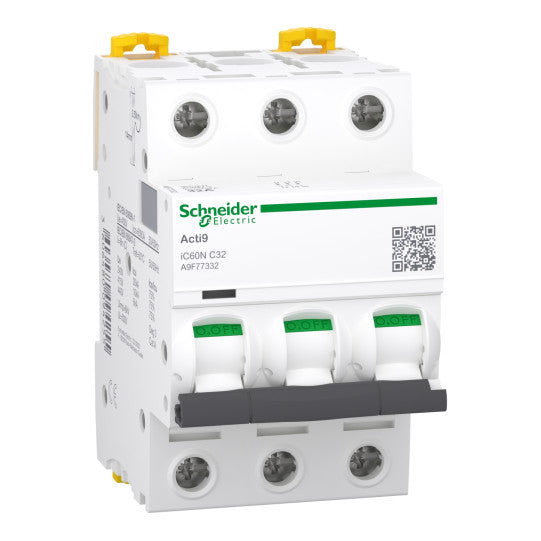Schneider Electric Acti 9 Miniature circuit-breaker, Acti9 iC60N, 3P, 32 A, C curve, 6000 A (IEC 60898-1), 10 kA (IEC 60947-2) - A9F77332
