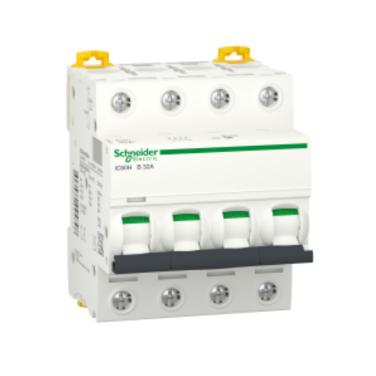 Schneider Electric Acti 9 Miniature circuit-breaker, Acti9 iC60H, 4P, 32 A, B curve, 10000 A (IEC 60898-1), 15 kA (IEC 60947-2) - A9F88432